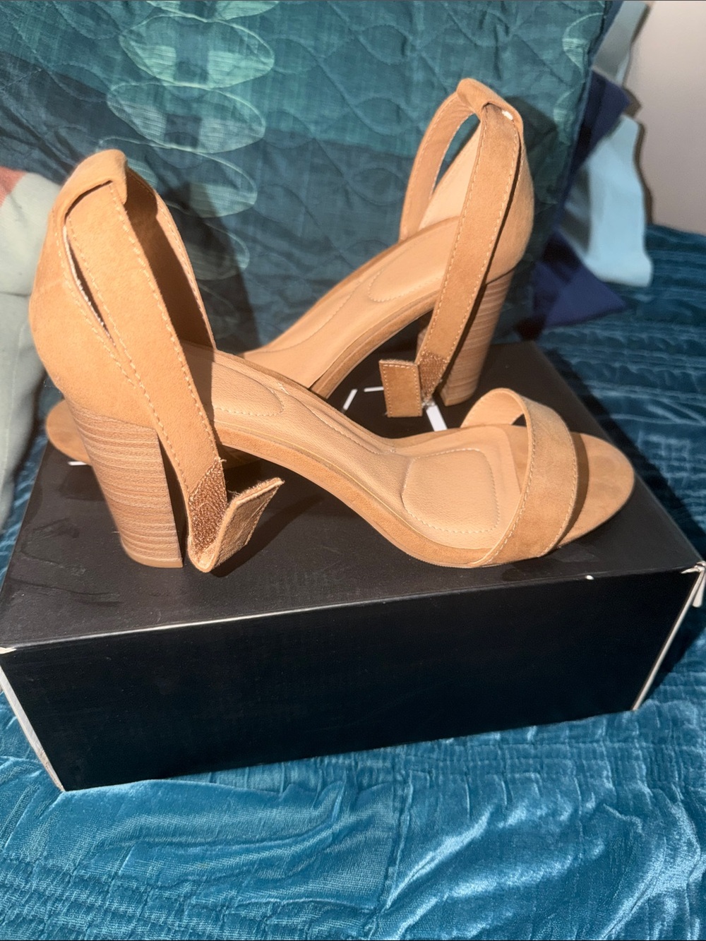 Lane Bryant Tan Suede Block Heel Sandals